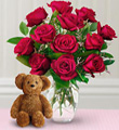 Dozen Roses with a Bear